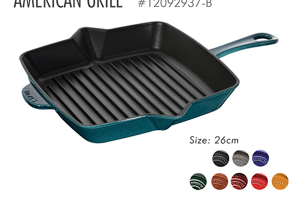 Chảo gang nướng vuông Staub 26 cm - Màu xanh ngọc Grade B