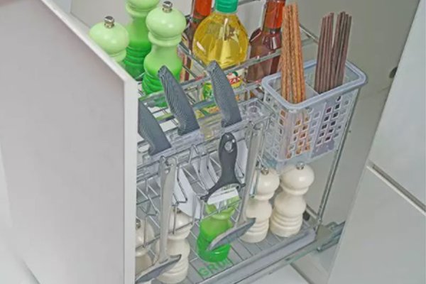 Kệ đựng dao thớt inox bóng nan vuông tủ 200 Grob CS-21
