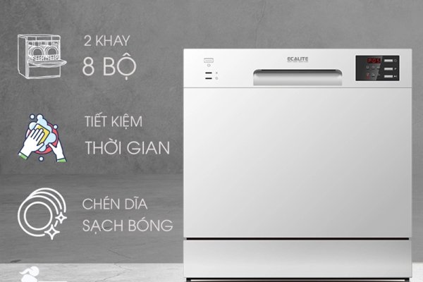 Máy Rửa Chén Mini 8 Bộ Ecalite EDW-SMS6080WH / Màu Trắng Tinh Tế